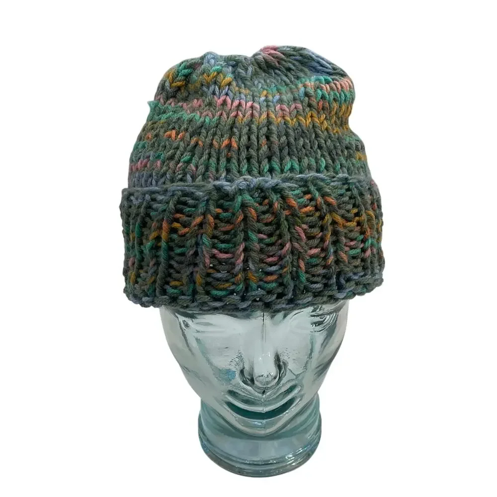 Multicolor Hand Knit Chunky Knit Cuffed Beanie / Hat, OS